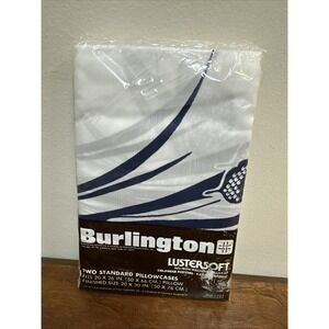 Vintage Burlington 2 Standard Lustersoft Pillowcases Blue White Made USA NEW NOS